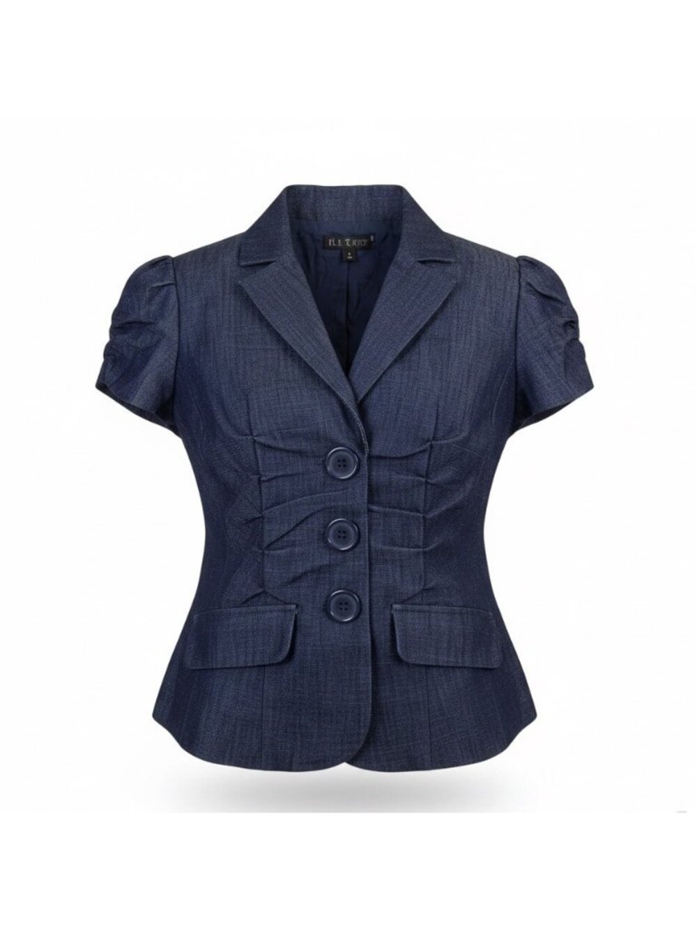 LVLX Womens Navy Blue Cotton Blazer Short Sleeve Fitted Button-Up Jacket Size S